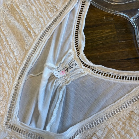 Free People Abigail Tee White Lace Oversized Loose Fit Top Lattice Boho Prarie - Picture 5 of 8